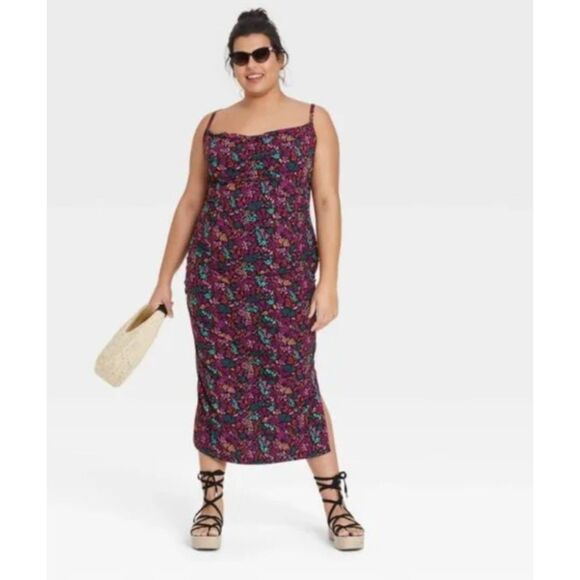 NWT NEW Plus Sz 3X Stretchy Adjustable Straps Lined Midi Sun Dress AVA & VIV - Picture 1 of 7